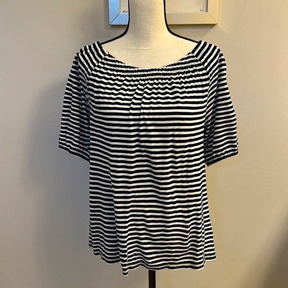 Talbots Black and White Stripe Tee. - Picture 3 of 7